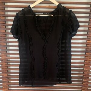 DKNY Black Sheer Ruffle Blouse